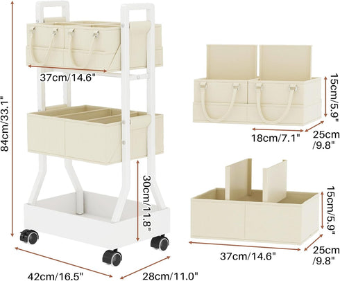 Ornestia 2In1 Baby Diaper Caddy Organizer Cart- Rolling Diaper Cart with Detachable Dividers-Baby Essentials Nursery