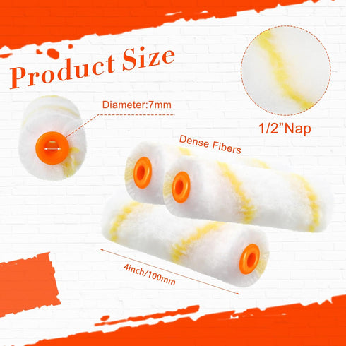 150 4 Inch 1/2" Nuogo Pcs Mini Paint Roller Cover Nap Small Microfiber Roller Covers Home Repair Tools House Household