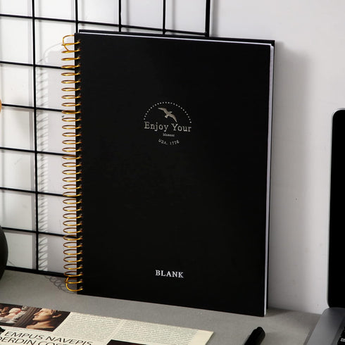 FLYING EAGLE Large Blank Spiral Notebook Journal, 8.5 x 11, 210 Pages, Hardcover Sketchbook for Men Women, Black