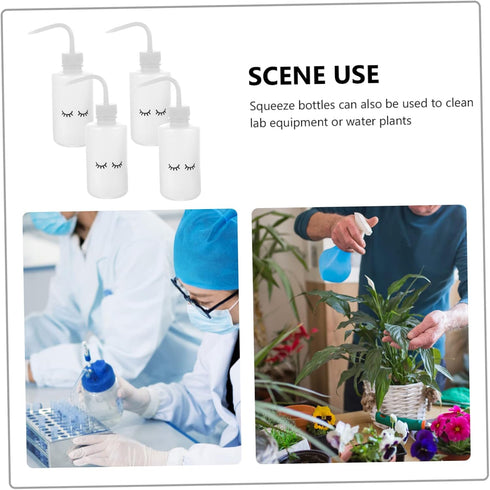 Eyelash Cleaning Tool, 4pcs Multi-function Plastic Bottles, Indoor Wash Bottle for Eyelashes, White