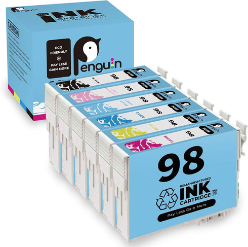 Penguin Remanufactured Ink Cartridge Replacement for Epson 98 T098, 6 Pack for Artisan 730 810 725 Printers