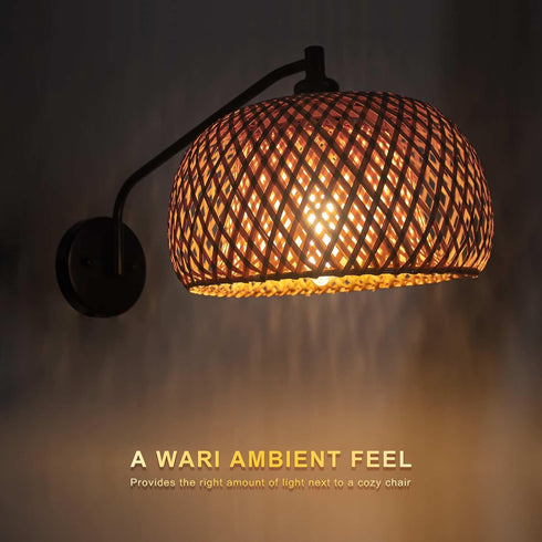 Natural Rattan Wall Sconce, Mini Bamboo Wall Light Fixture, Handmade Boho Rattan Light, Farmhouse Light Fixtures