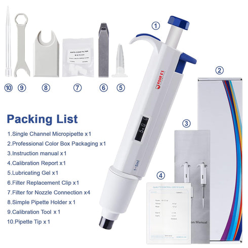 FOUR E'S SCIENTIFIC Lab 5ml Micropipette - Adjustable Single-Channel Pipette, 1000-5000ul Volume