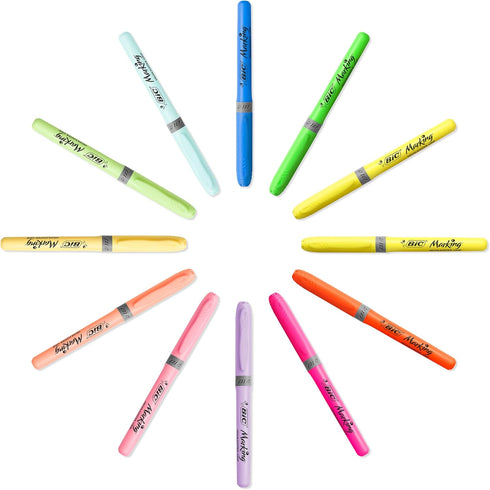 Bic Highlighter Collection Box, Assorted Intense and Pastel Colors, Convenient Metal Gift Box, Pack of 15