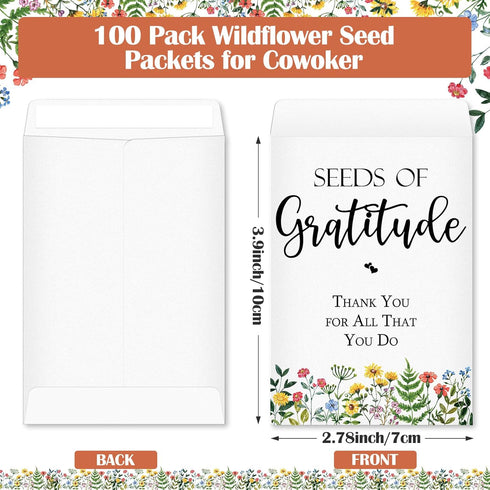 Colarr 100 Pack Wildflower Seed Packets, Self Adhesive Kraft Flower Seed Envelopes for Party Favors, No Seeds