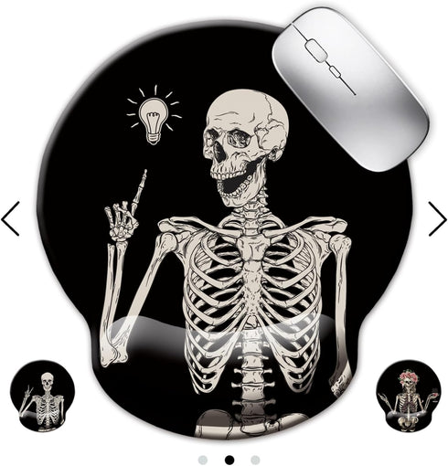 Ergonomic Mouse Pad with Wrist Rest Support, Gothic Skull Skeleton Black Small Mousepad for Desk Accessories
