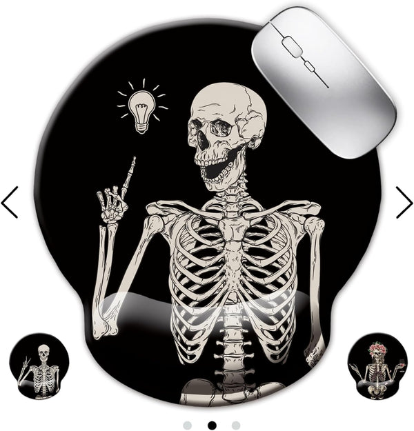 Ergonomic Mouse Pad with Wrist Rest Support, Gothic Skull Skeleton Black Small Mousepad for Desk Accessories