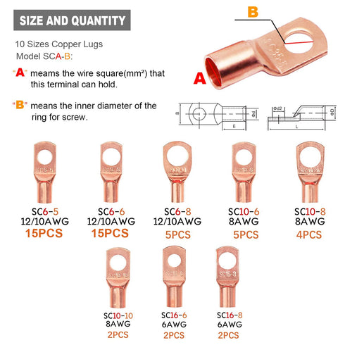 100Pcs 6 8 10 12 Set, 50Pcs 50Pcs TKDMR Copper Wire Lugs AWG with Heat Shrink Battery Cable Lugs Battery Cable Ends