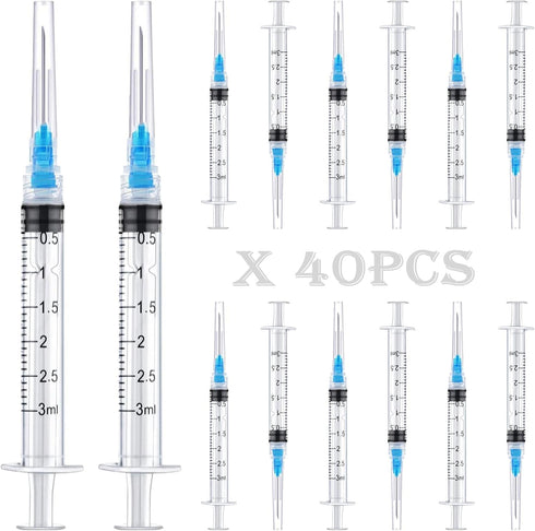 40Pack-3ml Luer lock Syringe with 23Ga Needles, Individually Packaging Disposable Plastic Syringes for Scientific Labs
