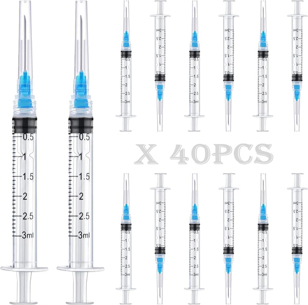 40Pack-3ml Luer lock Syringe with 23Ga Needles, Individually Packaging Disposable Plastic Syringes for Scientific Labs