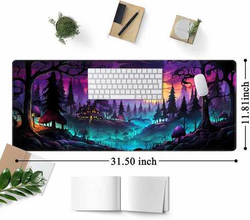 Mystic Forest Purple Desk Mat, Cute Large Mouse Pad Extended Gaming Mousepad XL, Aesthetic Keyboard Mat 31.5''X11.8''