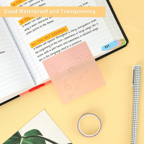 EOOUT Transparent Sticky Notes, 6 Pads 3x3 Inch, 300 Sheets Pastel Clear Self-Adhesive Waterproof Notes for School