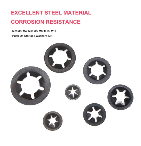 cSeao 235pcs Black Starlock Internal Tooth Lock Washers Assortment Kit - 8 Sizes, M2 to M12