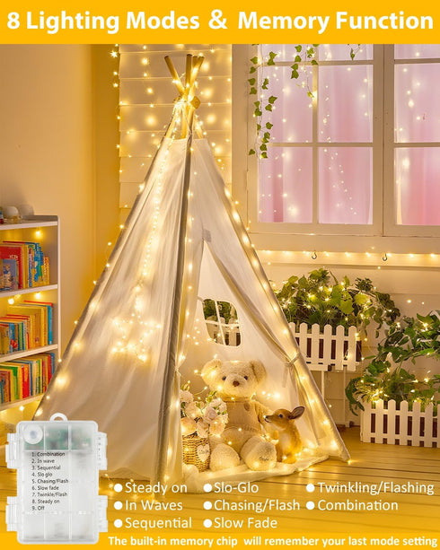 4 Pack 33FT 100LED Christmas Fairy Lights Battery Operated with Remote, Each Waterproof Twinkle Lights with Timer