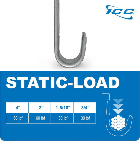 ICC Ceiling Mount J-Hook Without Retainer Clip for Structured Cabling, Galvanized Steel, 25-Pack