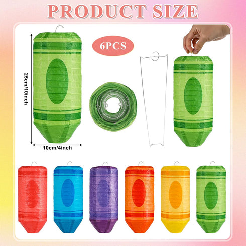 Qyeahkj 6 10 4Inch Pcs Crayon Hanging Paper Lanterns Party Decorations x Colorful Crayon Classroom Paper Lanterns
