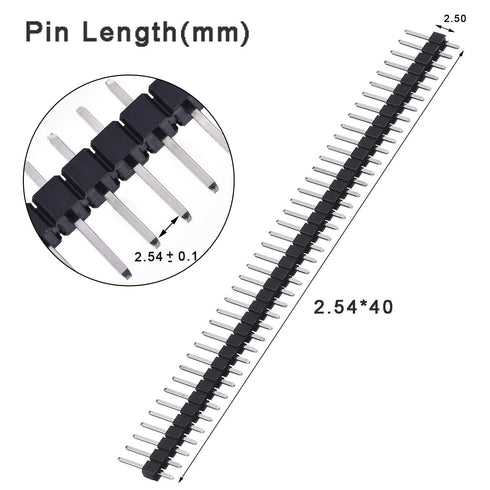Hotop 50 Pack Single Row 40 Pin 2.54 mm Male Pin Header Connector