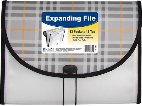 C-Line 13-Pocket Expanding File, Letter Size, Includes Tabs, 1 Expanding File, Plaid Design (58312)