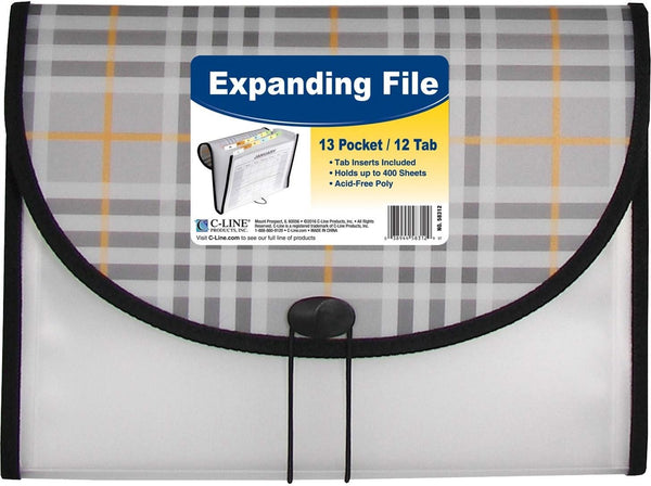 C-Line 13-Pocket Expanding File, Letter Size, Includes Tabs, 1 Expanding File, Plaid Design (58312)