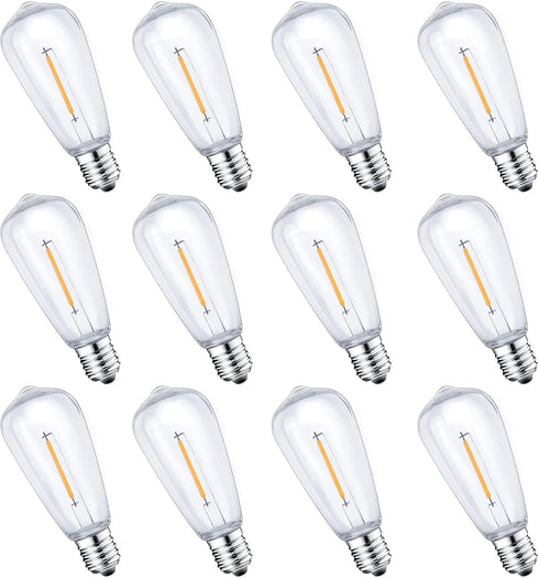 12 Pack E17 LED Bulbs, ST40 Replacement, 0.6W, Waterproof Shatterproof, Dimmable, Warm White 2700K for String Lights