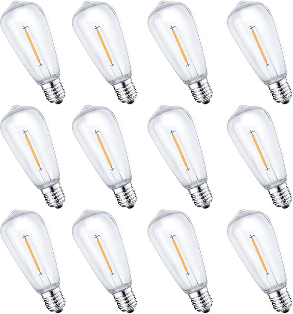 12 Pack E17 LED Bulbs, ST40 Replacement, 0.6W, Waterproof Shatterproof, Dimmable, Warm White 2700K for String Lights
