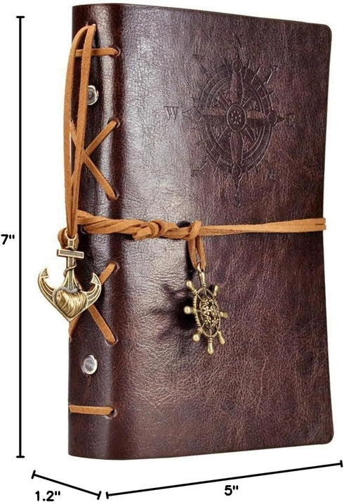 EvZ Leather Writing Journal Notebook, 7 Inches Vintage Nautical Spiral Notepad, Unlined Paper, Coffee
