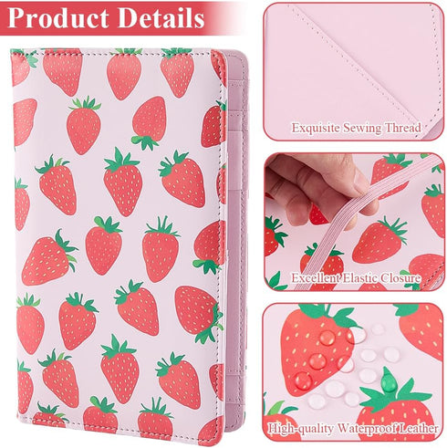 Server Books Cute Pink Waitress Book with Zipper Strawberry Leather Server Notebooks with Pocket Money Organizer Wallet