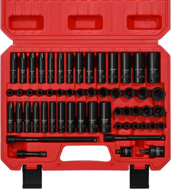 CASOMAN 55PCS 1/4-Inch Drive Impact Socket Set, Shallow & Deep, 5/32 Inch