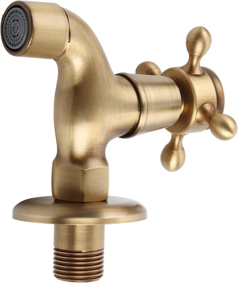Wall Mounted Faucet, Vintage Solid Brass Single Cold Antique Lever Handle Water Tap for Kitchen Sink Laundry Utility