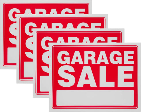 GARAGE SALE Sign Red Yard Sales Street Signs by Ram-Pro - 9 x 12 inch Plastic Banner Labels (Pack of 4)