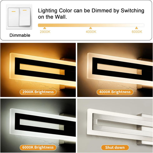 24 Inch, 15W 3CCT Dimmable WILON Modern Bathroom Vanity Light Brushed Nickel LED Vanity Light, Bathroom Light Fixtures