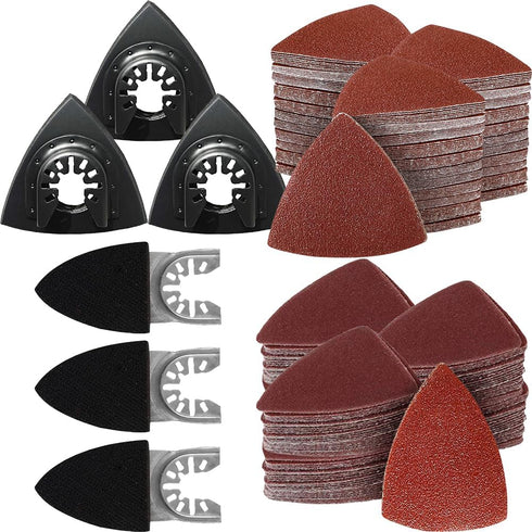 156Pcs Oscillating Tool Sanding Pad Kit, 3Pcs Triangle Sanding Pads, 150Pcs Sandpaper for Wood/Plaster Polish Sanding