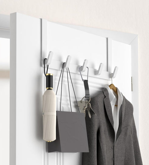 KitchLife Over The Door Hooks Hanger, 2 Pack White with Extended Arms for Easy Use, Bathroom Towel Rack Organization
