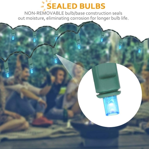 50 Counts 25ft 5mm Commercial IP:65 Aqua LED Christmas Lights - String Lights Outdoor Grade Waterproof, Indoor
