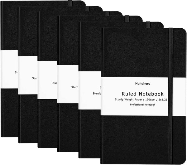 Huhuhero Notebooks Journal, Premium Thick Paper Lined Notebook, Black Hardcover for Office Home School Business Writing