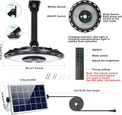 5 3000LM, INDARUN Solar Shed Light Indoor Outdoor, Solar Motion Lights with Modes, Up to Waterproof Pendant Barn Lights