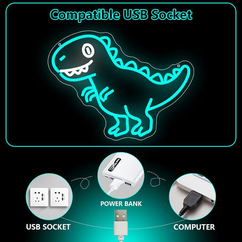SONGYUNEON Dimmable Powered(15.8*13.4") Dinosaur LED Neon Light Sign, Dinosaur Neon Signs for Boys Room Decor Dino