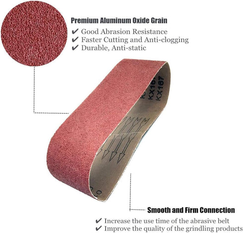 3 x 18 Inch Sanding Belts, 40 Grit Aluminum Oxide Belt Sander Paper for Woodworking, 12 Pack
