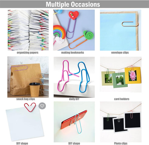 Jumbo Paper Clips, 10 Pcs 4 Inches Large Paper Clip Holder - Vinyl Coated Multicolored Mega Paperclips for Document