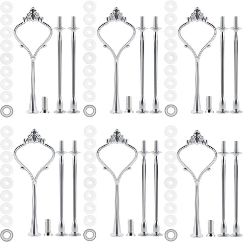6 Piece Tiered Cake Stand Hardware Kit - 3-Tier Crown Mold Fittings for Wedding & Party Dessert Displays (Silver, M)