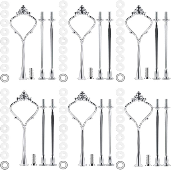 6 Piece Tiered Cake Stand Hardware Kit - 3-Tier Crown Mold Fittings for Wedding & Party Dessert Displays (Silver, M)