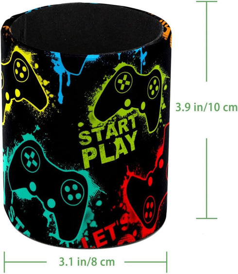 PVC Leather Circular Pen Holder for Desk, Colorful Joystick Game Pencil Organizer with Flannel Lining