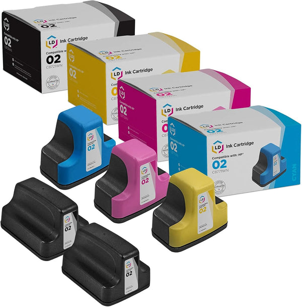 LD Products Remanufactured Replacements for HP 02 Ink Cartridges (5-Pack) with Smart Chip
