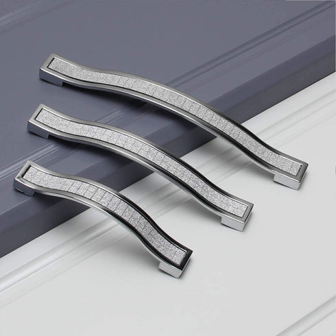 6-Pack Silver Frosted Modern Minimalist Cabinet Door Handle, Crystal Diamond Small Furniture Hardware (6, 5" Screwhole