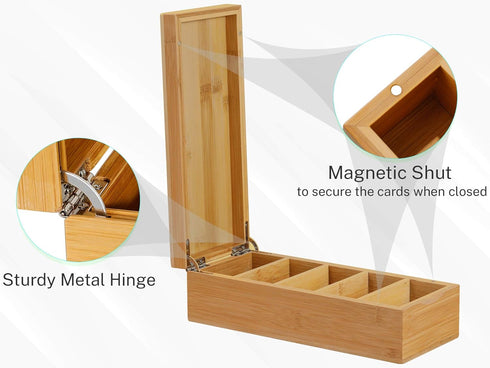 MaxGear Business Card Holder, 2.2 x 3.5 inches, Bamboo Index Cards Organizer Box with 5 Divider Boards for 600 Cards