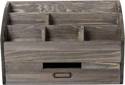 VERGOODR Rustic Wood Desk Organizer with Drawer and Pen Holder, Bill Mail Organizer for Kitchen Desk Decorative