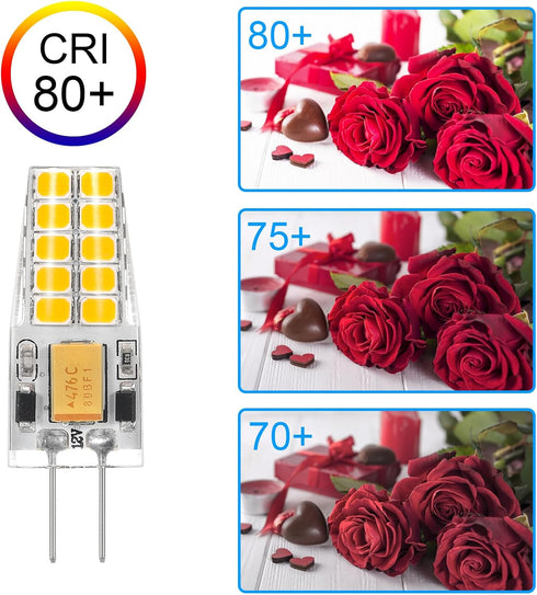 10 Pack G4 Bulb 12V 2.5W 30W T3 3000K G4 Bulbs 300 360Beam LED AC/DC Equivalent Bi-Pin Base Warm White Light Lumens