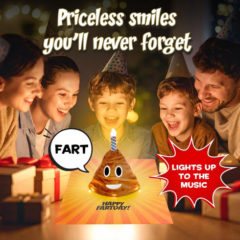 Farting Plush Pop Up Birthday Card - Musical Celebration Greeting, Plays Happy Birthday Music, Lights Up