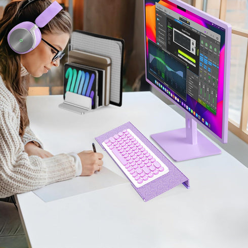 Rulyyo 17 Inch Ergonomic Computer Keyboard Stand - Glitter Purple Acrylic Keyboard Riser for Desk Tilted Keyboard
