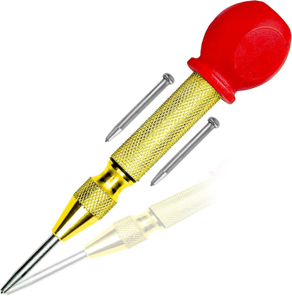Performore Automatic Center Hole Punch, Hardened Steel with Adjustable Spring, Hand Tool for Metal or Wood